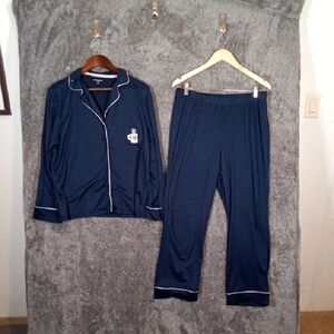 Life Is Good Dark Blue Pajama Set with White Trim Top N Bottom Size XL